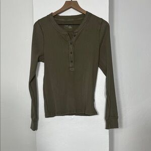 Aerie Olive Button Down Ribbed Top